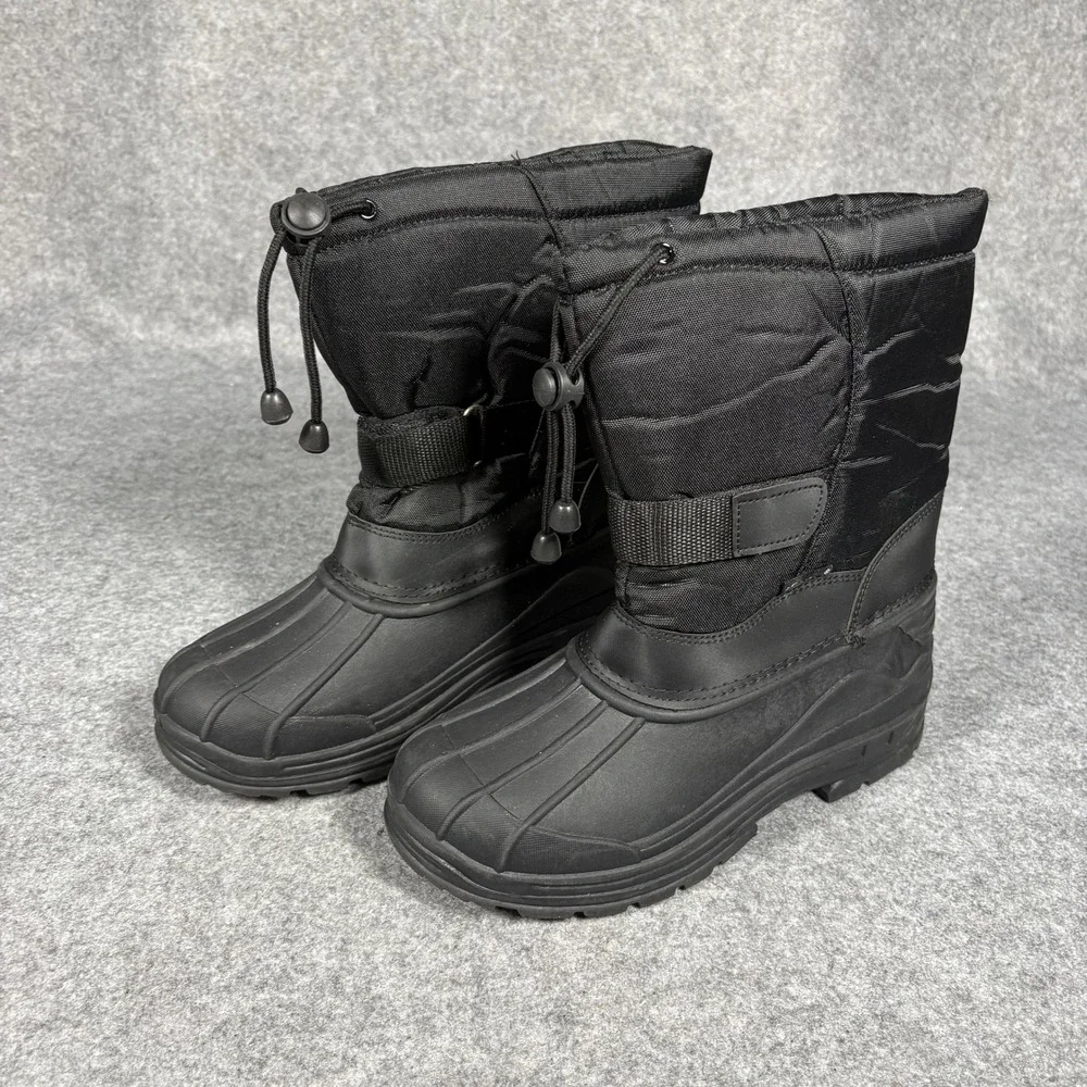 Unbranded #1317 Winter Snow Boots Big Kid 6 Black Insulated Drawstring Duck Boot